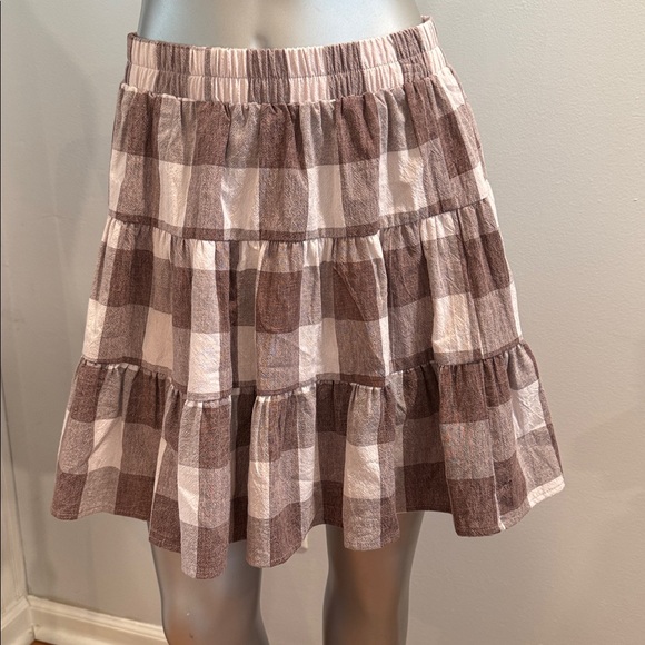 Easel Brown and Cream Tiered Midi Skirt - Picture 1 of 7